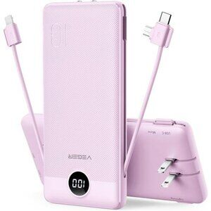 Slim 10000mah Portable Charger Built In Cables Wall Plug Fast Charging Power Ban
